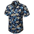 thumbnail image 4 of Shirts for Men Tropical Print Summer with Relaxed Fit Lightweight Casual Short Sleeve Button Down Collar Dark Blue Shirt, 4 of 4