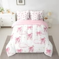 thumbnail image 2 of 7 Pieces Pink Bowknot Comforter Full,Ballet Shoes Dance Star Cloud Princess Bedding Set,Bow Tie Butterfly Knot Sweet Romantic（Comforter+Fitted+Flat Sheet+2 Pillowcases+2 Throw Pillow Covers）, 2 of 5