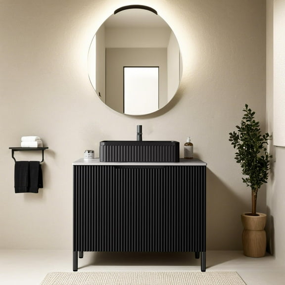 30" Bathroom Vanity with Sink, Small Bathroom Vanity with Durable Ceramic Basin and Sintered Stone Countertop and Soft Closing, Freestanding Bathroom Vanities, Black