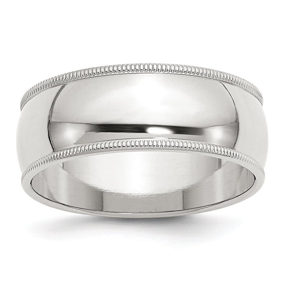 Sterling Silver 8mm Half Round Milgrain Size 6.5 Band Ring