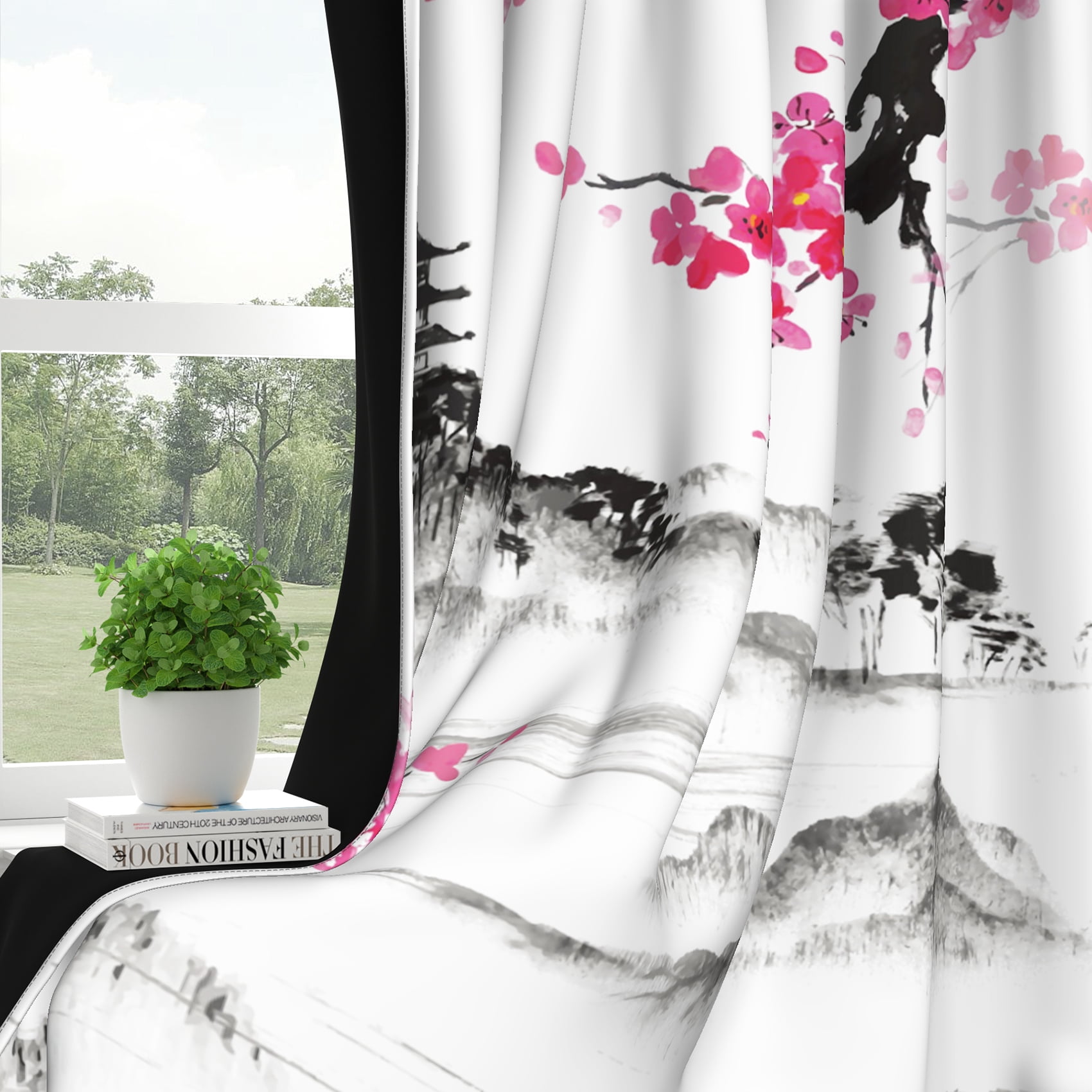 Japanese Cherry Blossom Blackout Window Curtains for Living Room,Thermal Insulated Curtains,52x84 Inch,Set of 2
