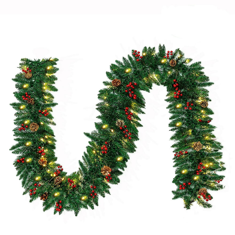 10FT Christmas Garland with 50 LED Lights Prelit Outdoor Xmas