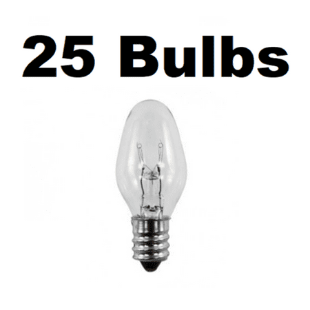 

Box of 25 Night Light / Candle Lamp Bulbs -7 watt C7 Clear Candelabra (7C7C)