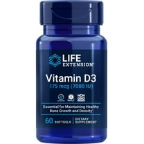 Life Extension Vitamin D3 175 mcg (7000 IU), immune system support, bone health, brain performance, gluten-free, non-GMO, once daily, two-month supply, 60 softgels