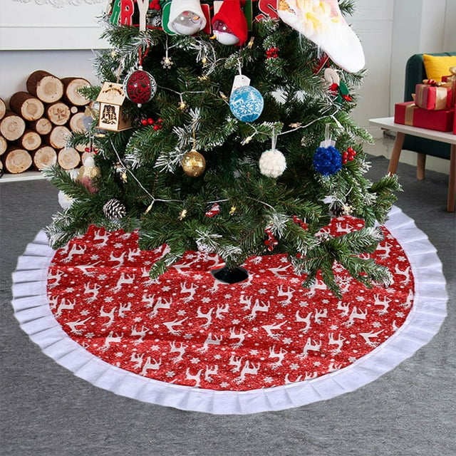 Fiudx Jupe de Sapin de Noël 36-48 Po / Tissu Polyester Multicolore / Tapis de Sapin Réutilisable avec Design Bonhomme de Neige Flocon de Neige / Décoration Festive de Noël pour Maison Bureau Fête Cadeau
