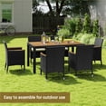 thumbnail image 6 of Topeakmart 7-Piece Outdoor Rattan Dining Set with Wood Top Table & 6 Armchairs, Black/Beige, 6 of 7