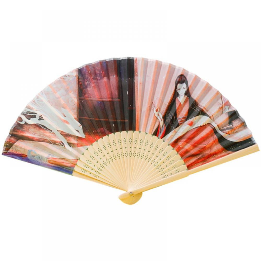 Vintage Chinese Bamboo Silk Folding Hand Fan Ladies Wedding Party Favours 