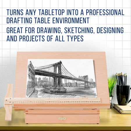US Art Supply Sketch Master Adjustable Wood Artist Drawing & Sketching Board With Storage Drawer