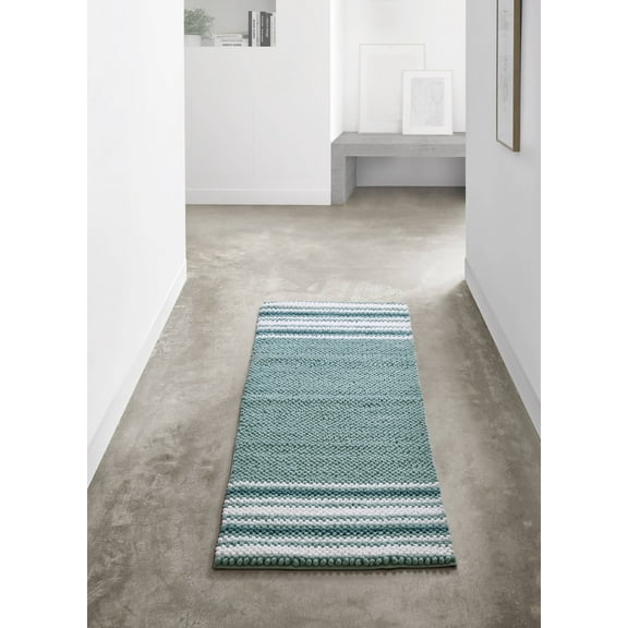VCNY Home Aiden Jacquard Striped Aqua Polyester Bath Runner, 24" x 60"