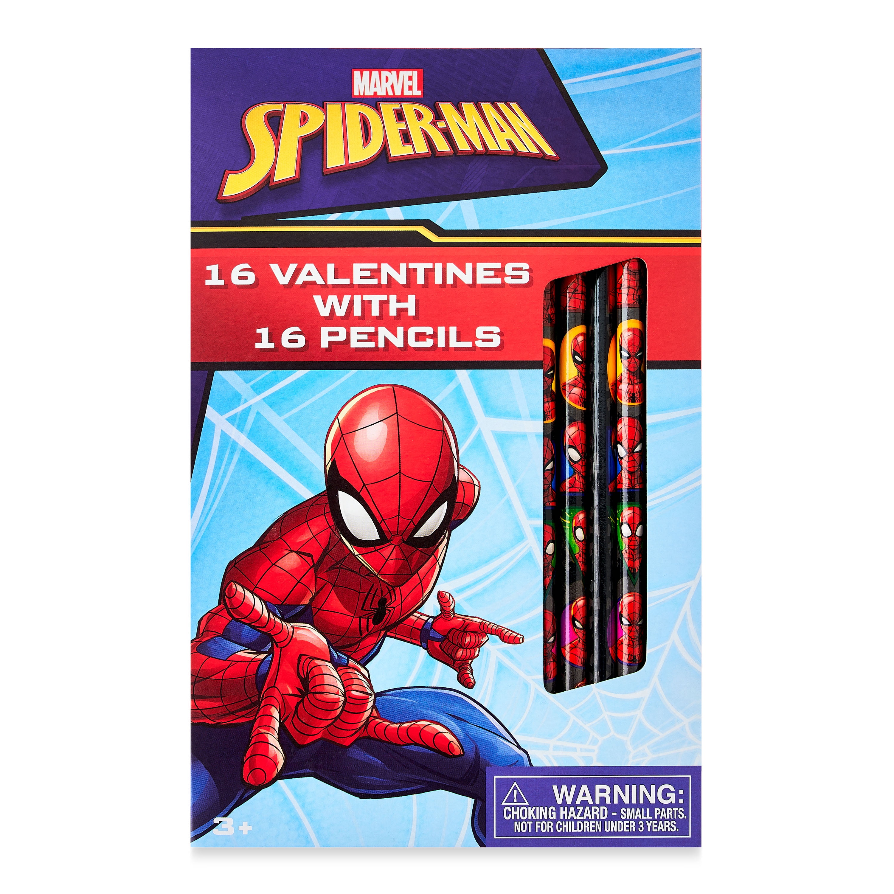Way To Celebrate Marvel Spider-Man Valentine's Day Cards, 16 Count, Multi-Color Classroom Exchange Cards, 16 Pencils