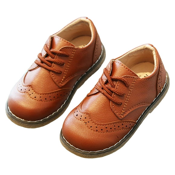 Dakaela 3T 4T 5T Toddler Boys Girls Dress Shoes Little Kid School Uniform Oxfords Leather Lace up Loafer Flats for Wedding Party Brown Size 6