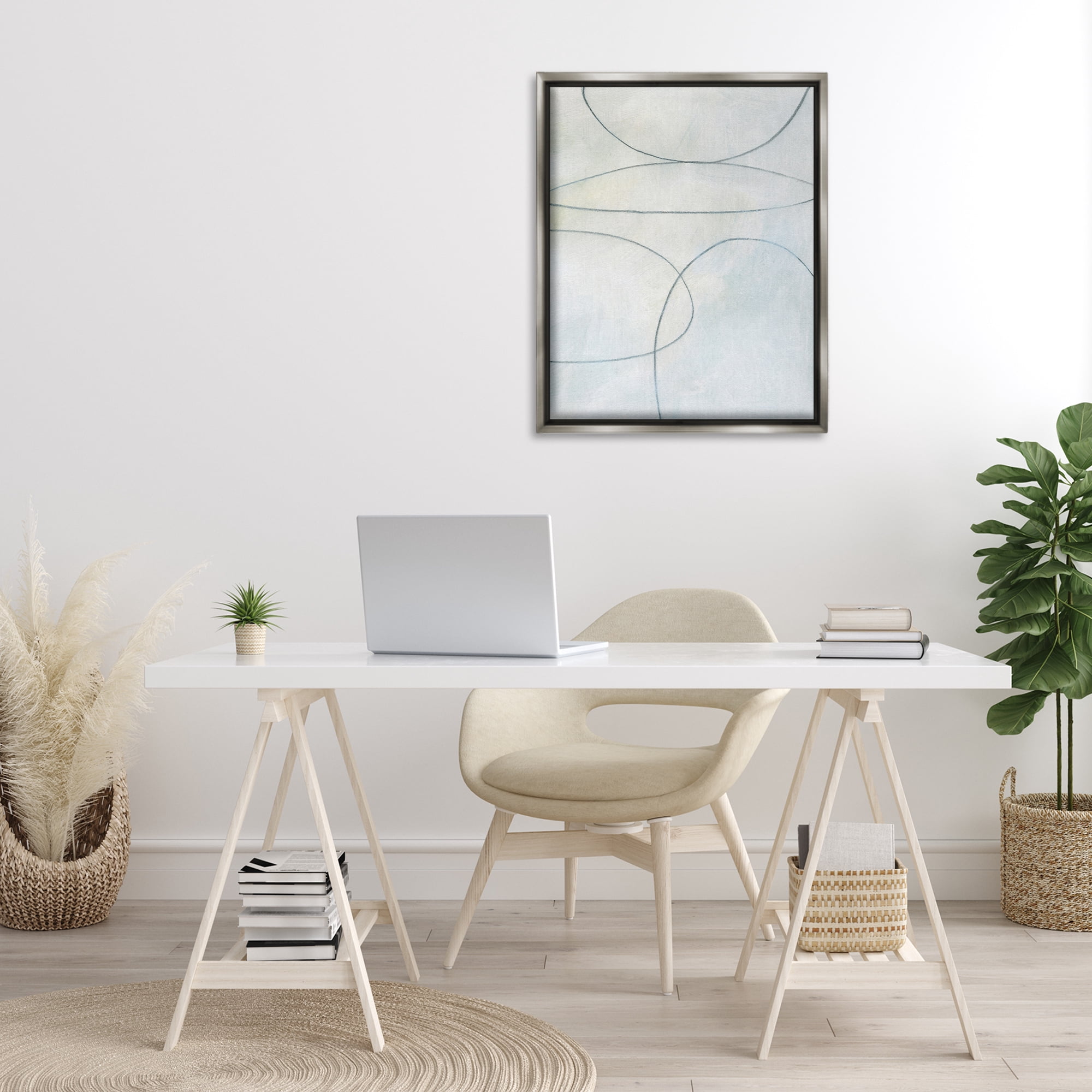 Stupell Industries Oblong Shapes Doodle Abstract Drawing Gray Floater Framed Canvas Art Print Wall Art, 25 x 31