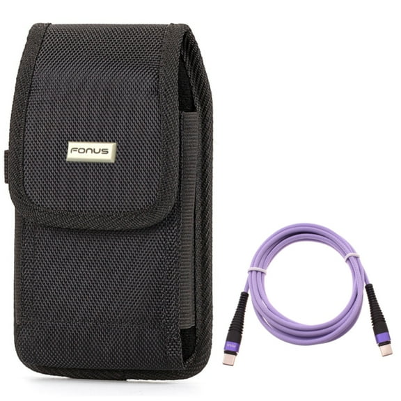 For Google Pixel 7/Pro/6a/6/Pro - Case Belt Clip w Purple 6ft PD Cable, Rugged Holster Canvas, Type-C to USB-C Long Charger Cord Power for Google Pixel 7/Pro/6a/6/Pro Phones