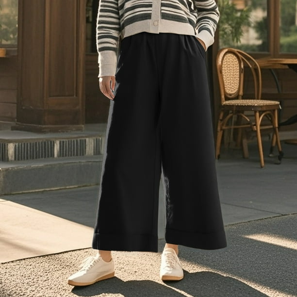 WILLBEST Pantalones Casuales de Mujer, de Cintura Alta, con Pierna Ancha y Corte Recortado, Ideales para Actividades al Aire Libre, Relajación y Comodidad Diaria. Extra Grande