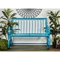 thumbnail image 3 of DecMode Metal Scroll Rocking Outdoor Bench, Teal, 3 of 14