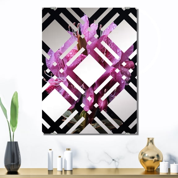 Designart "Beauty of Singular Purple Rhododendrons II" Rhododendron Oversized Wall Mirror - Traditional Floral Bedroom Wall Mirror Large - Multiple Color Options
