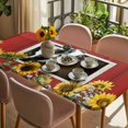 thumbnail image 3 of Cows Sunflowers Table Cloths for 4 Foot Rectangle Tables, Spring Botanical Floral Bees Red Barn Patio Waterproof Elastic Fitted Tablecloths, Washable Rectangular Table Cover for Camping, 3 of 8