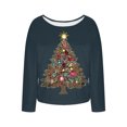 thumbnail image 5 of qelini Womens Long Sleeve Shirts Christmas Xmas Tree Print Crewneck Pullover Ribbed Tunic Tops Casual Holiday Blouses, 5 of 5