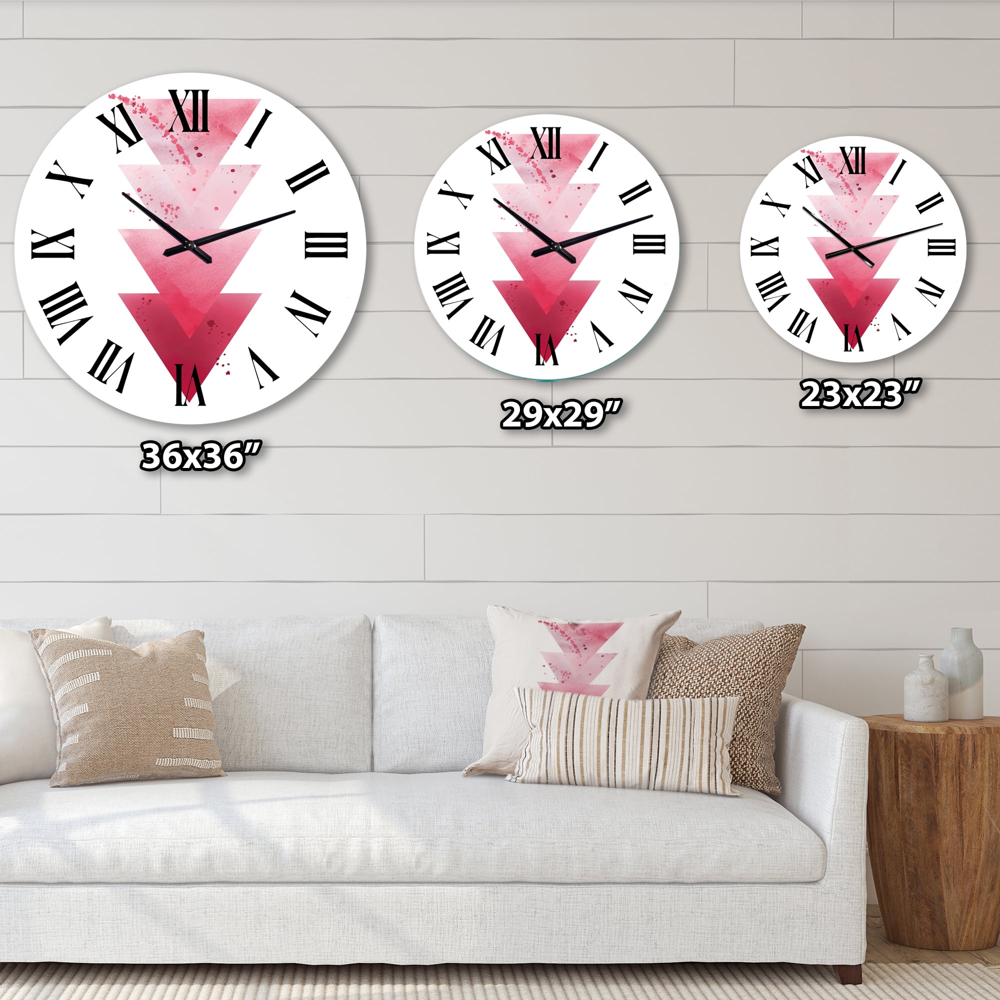 Designart 'Red Triangles Abstract Geometric Art Composition' Modern Wall Clock