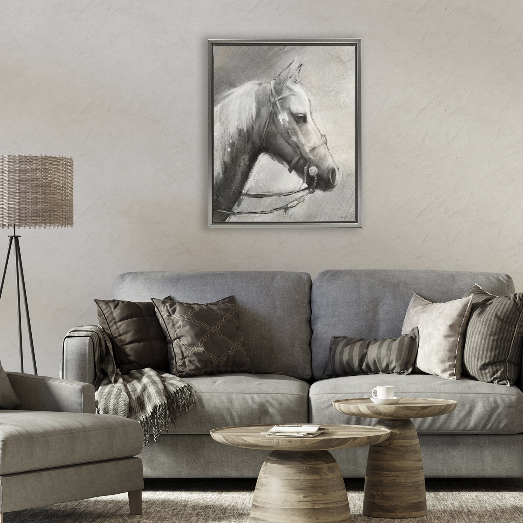 Stupell Industries Modern Ranch Horse Gray Framed Floater Canvas Wall Art, design by Chad Barrett