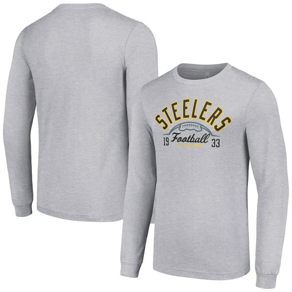 Men's Starter Heather Gray Pittsburgh Steelers Half Ball Team Long Sleeve T-Shirt