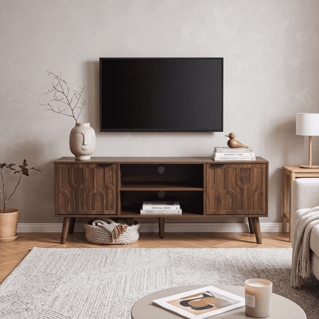 47" Walnut TV Stand with Paper Clip Design, Media Console for TVs up to 45", Storage