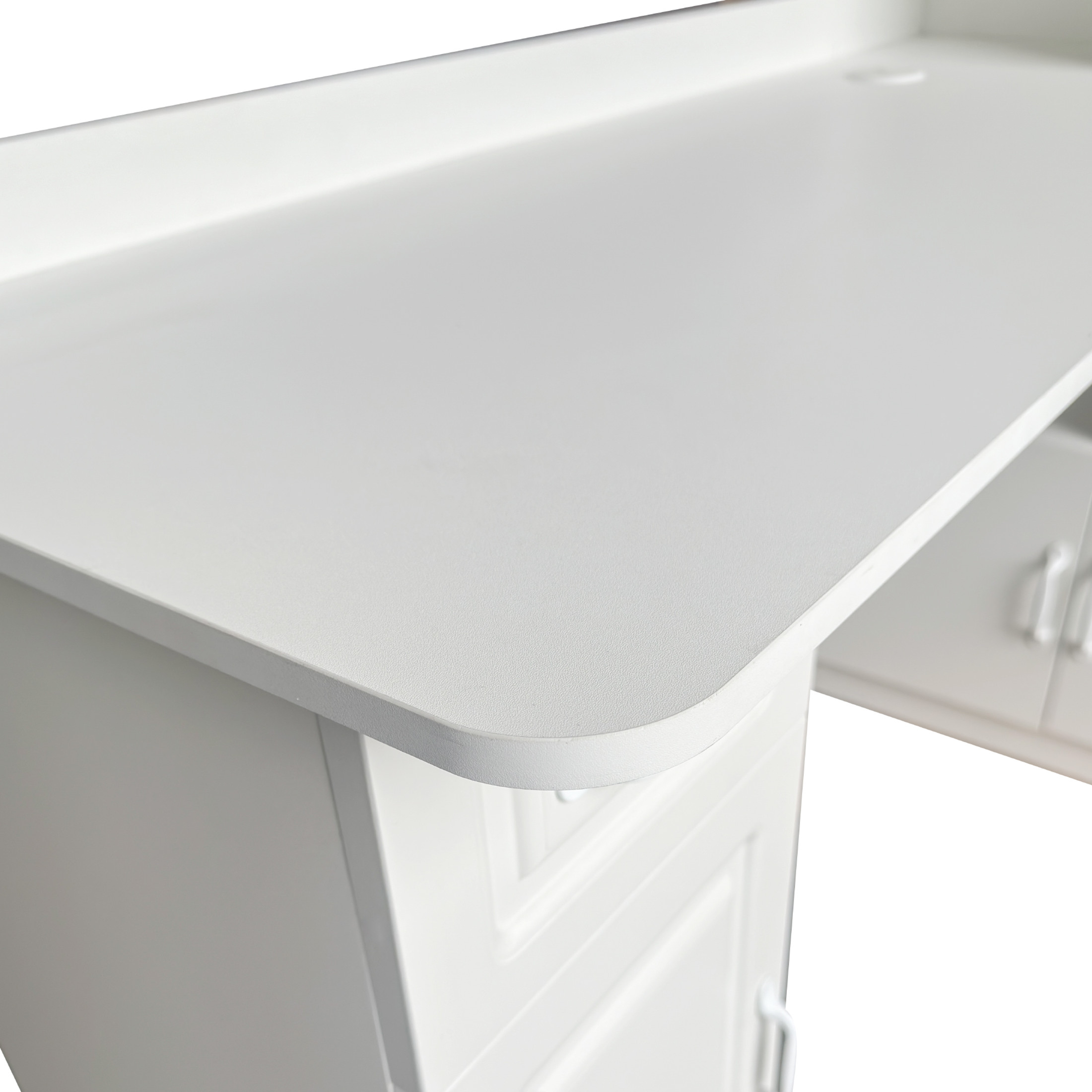 Noble House Florin 55" L-Shaped Corner Desk with Hutch, Study Modern Style Table, Integrated Bookshelf, White