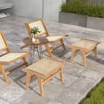thumbnail image 4 of Costway 2 PCS Ottoman Footstool Natural Teak Wooden Foot Rest with Handwoven Rattan Indoor, 4 of 8