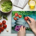 thumbnail image 3 of Spa Cutting Board, Sand Orchid and Massage Stones in Garden Sunny Day Yoga, Decorative Tempered Glass Cutting and Serving Board, Large Size, Blue Fern Green Fuchsia, by Ambesonne, 3 of 5