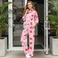 thumbnail image 3 of Xoenoiee Pink Strawberry Flower Print Lounge Sets for Women 2 Piece Fall Outfits Wide Leg Pants Leisure Travel Vacation Clothes Long Sleeve Sweatsuits Two Piece Set, S, 3 of 7
