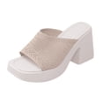 thumbnail image 5 of Rokment Women's Platform High Heels Dress Sandals 2026 Summer Trendy Casual Stretchy Mesh Open Square Toe Chunky Block Heeled Slip on Slides Dressy Slippers for Ladies Beige Size 6, 5 of 7