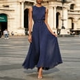 thumbnail image 2 of Morttic Women's Stylish Sleeveless Crew Neck Polka Dot A-Line Slimming Long Dress Perfect for Parties, Dates & Gifts Blue，M, 2 of 3