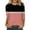 Pink, variant on WREESH Womens Fashion T-Shirts Color Block T-Shirt Mid-Length 3/4 Sleeves Blouse Round Neck Casual Tops Pullover Green
