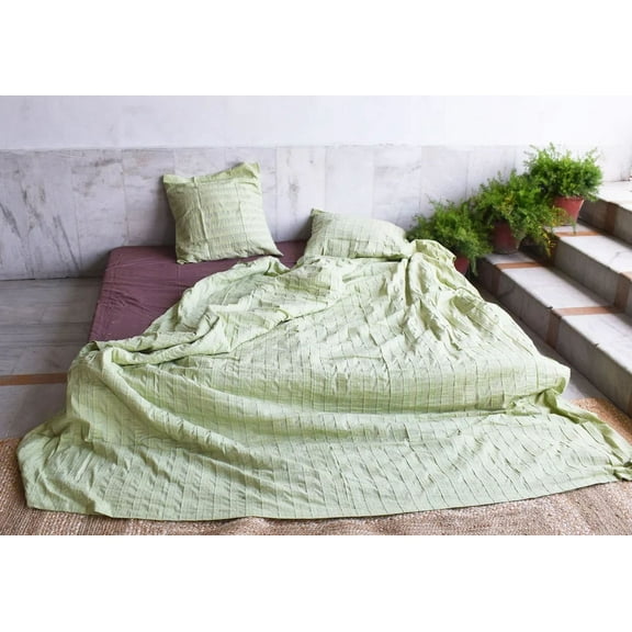 Linen Bedding Set in Sage Green Color. Duvet cover Set 2 pillow cover, ultra Soft, Natural, throw, Queen, King, Double set. Custom size