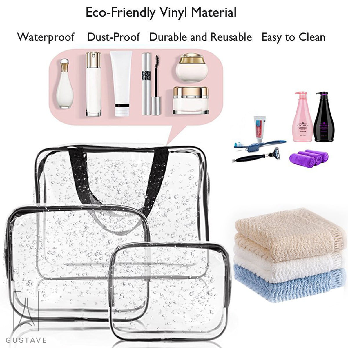 3 in 1 Clear Cosmetic Makeup Bags Kit Set, Portable Transparent