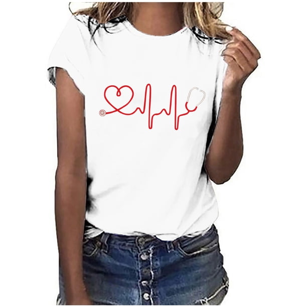 Camiseta de manga corta con estampado de día de la enfermera para mujer OAVQHLG3B Store lin121212