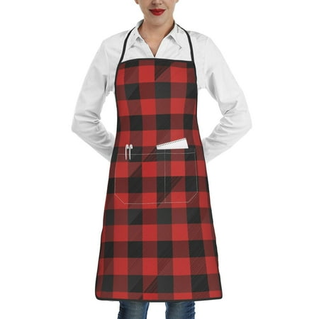 

Gaeub Red Black Plaid Kitchen Cooking Aprons Adjustable Bib Apron Waterdrop and Oil Resistant Kitchen Chef Apron for Women Men