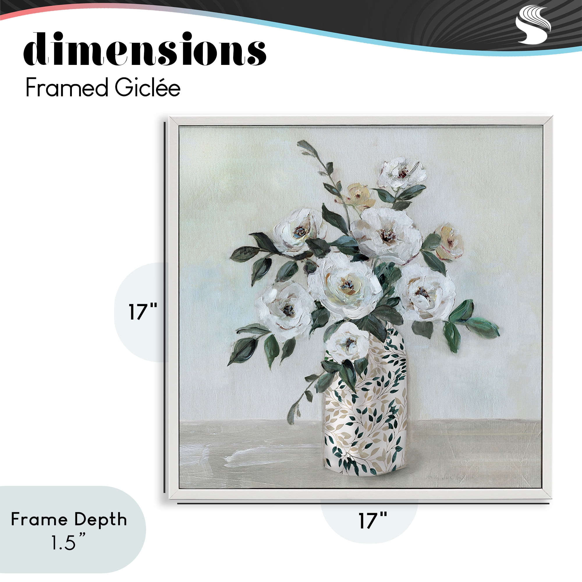 Stupell Industries Leaf Patterned Flower Vase White Framed Giclee Art, design by Sally Swatland