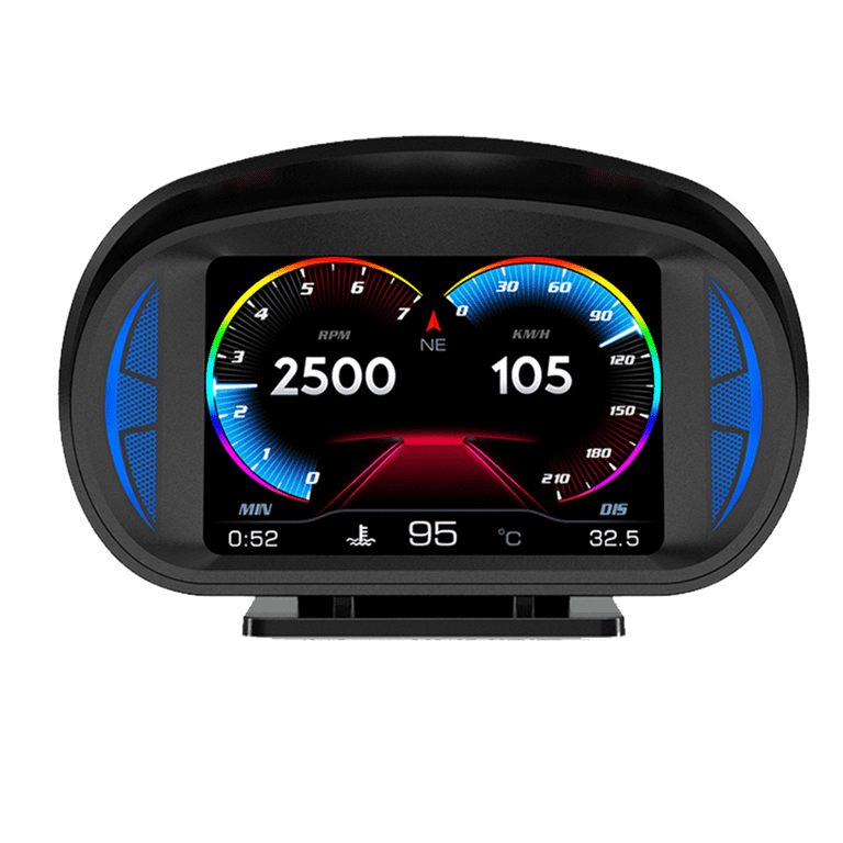 P2 Car HUD Head-Up Display OBD GPS Vehicle Speed and Gradient Meter Water  Temperature and Fuel Consumption