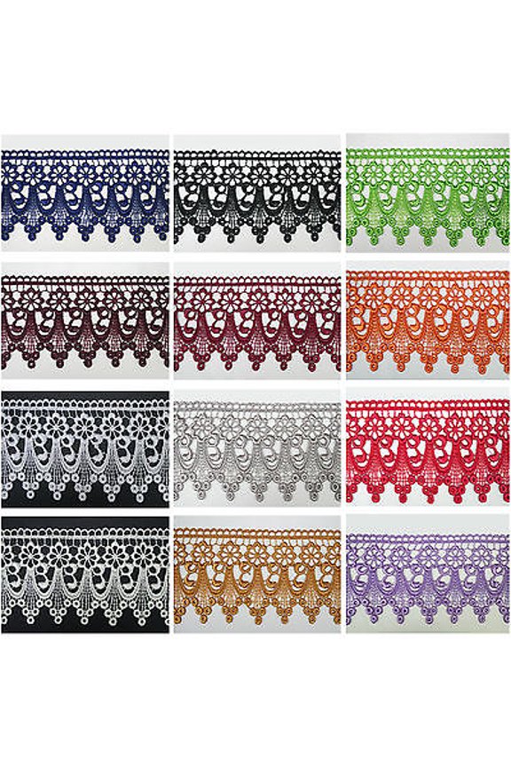3" White Black Ivory Burgundy Red Lilac Orange Floral Venice Lace Trim By Yard