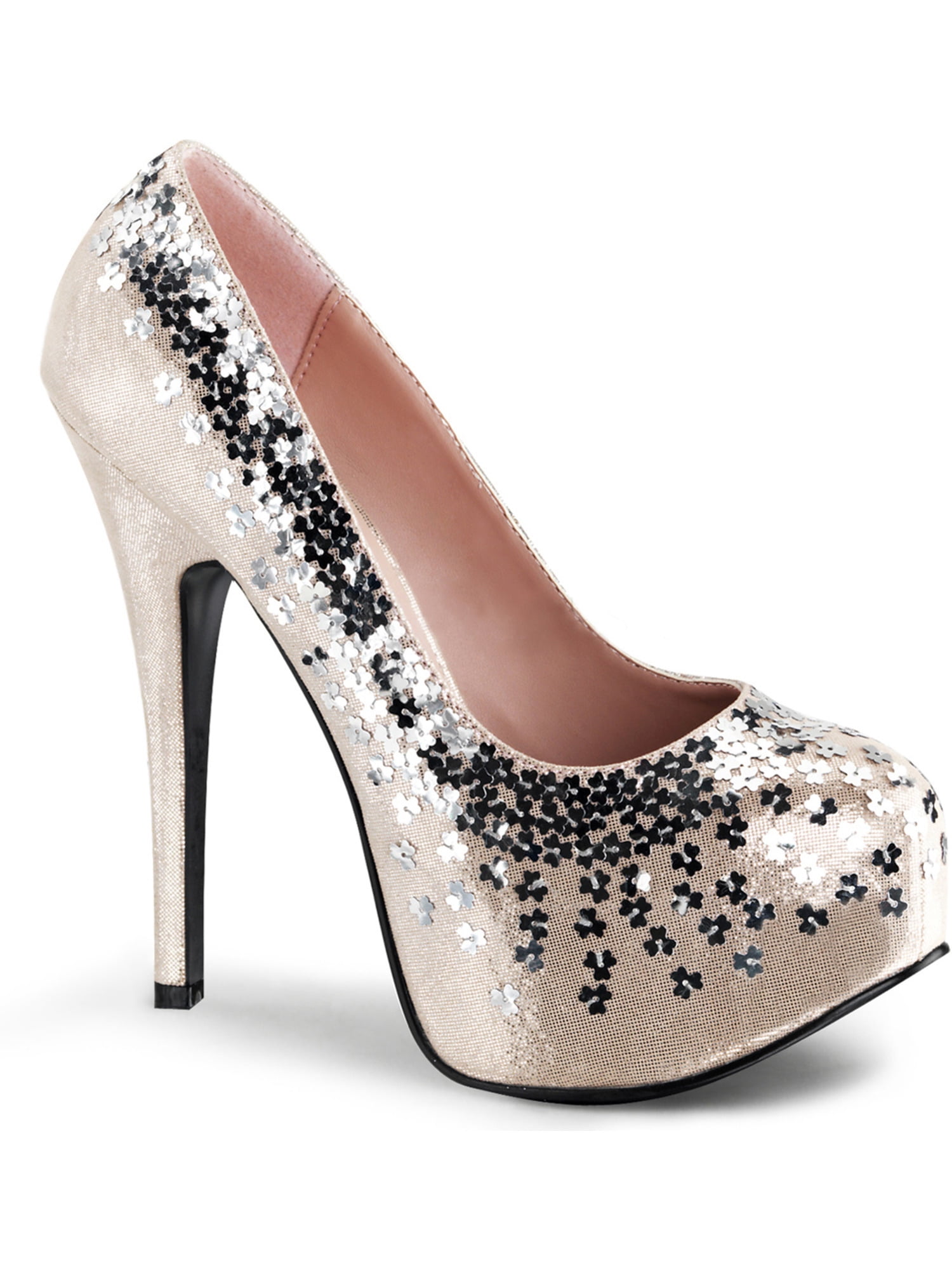 Fabulicious Womens Blush Pink and Black Sequin Shoes Fabulicious Womens Blush Pink and Black Sequin Shoes