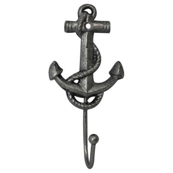 Hampton Nautical Rustic Silver Decorative Cast Iron Anchor Wall Hook, 7" - Rustic Wall Art - Vintage Wall Décor
