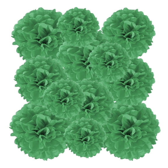 8" 10" 12" Tissue Paper Pom Poms, 12PCS Pom Poms Paper Flowers Ball Tissue Paper Flowers Assorted Size for Wedding Bridal Shower Birthday Party Backdrop Decoration, Dark Green
