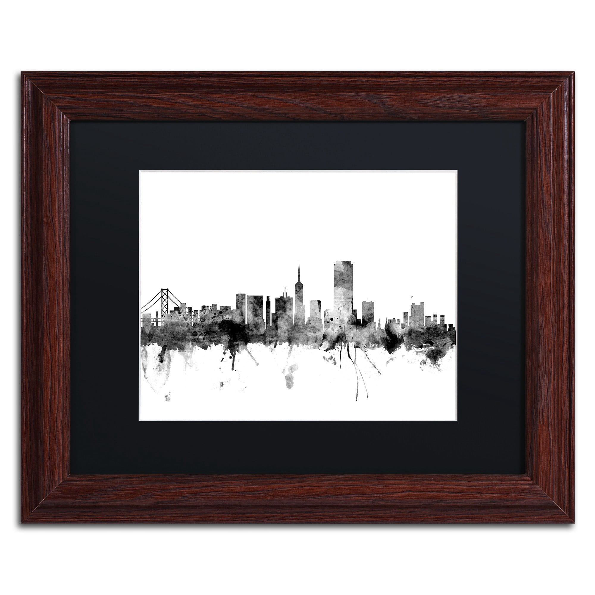 Trademark Fine Art "San Francisco City Skyline B&W" Canvas Art by Michael Tompsett, Black Matte, Wood Frame