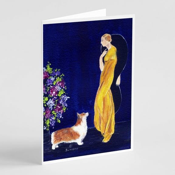 Lady with her Corgi Greeting Cards and Envelopes Pack of 8