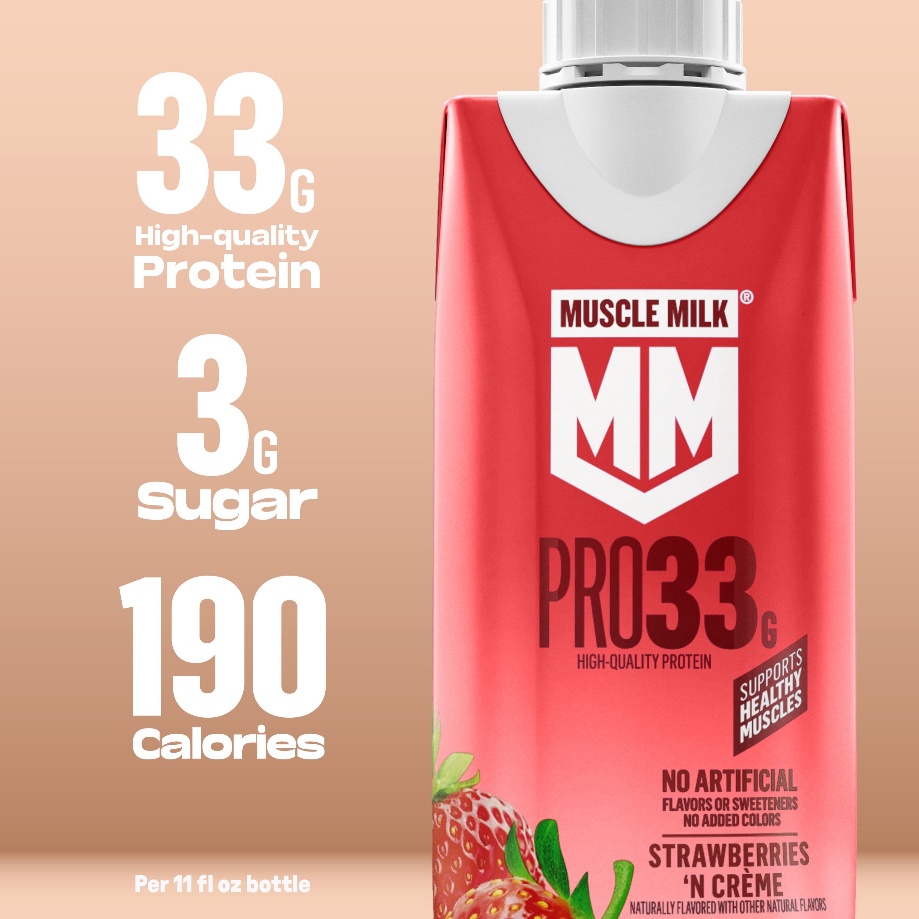 Muscle Milk Pro 33g High Protein Shake Ultra Filtered Milk, Strawberries N Creme, 11 fl oz, 4 pack