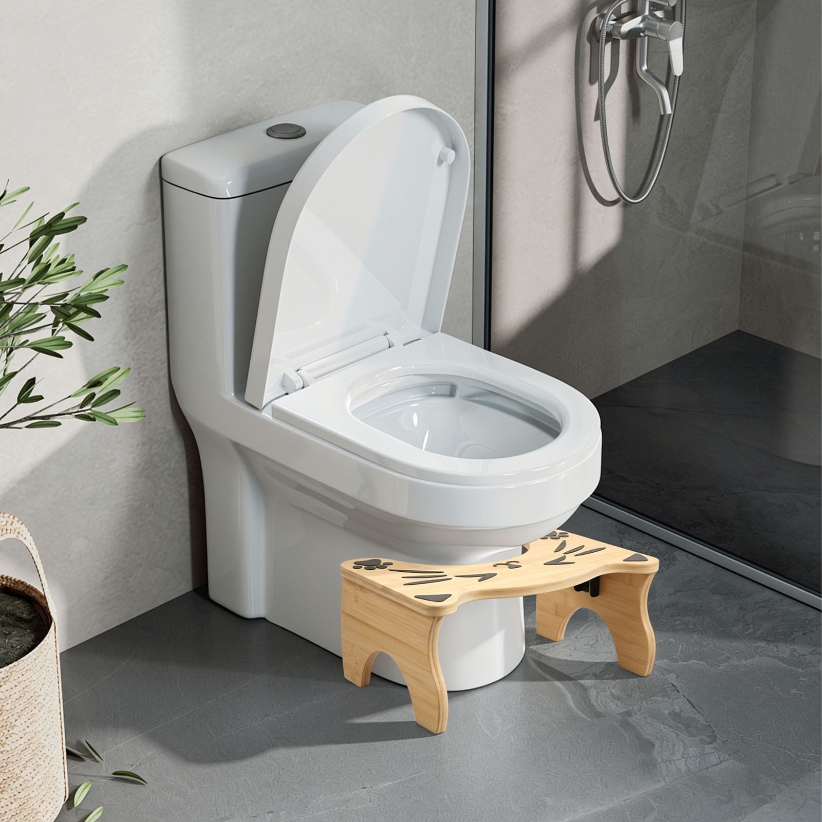 Grusce 7 inch Toilet Feet Stool, Foldable Wooden Potty Stool