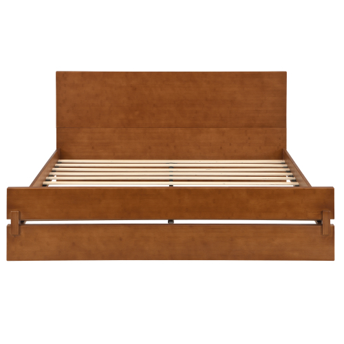 Euroco Wood Queen Size Platform Bed, Heavy-Duty Bamboo Bed Frame, Walnut Brown