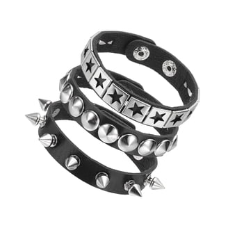Uxcell 3Pcs Rock Punk Spiked Leather Bracelet Set, 8.7