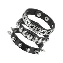 Uxcell 3Pcs Punk Rock Studded Leather Bracelet Set, 8.7"/22cm Goth Spiked Cuff Wristband Adjustable Fashion Bracelets for Halloween Party Favors Emo Grunge Accessories, Black
